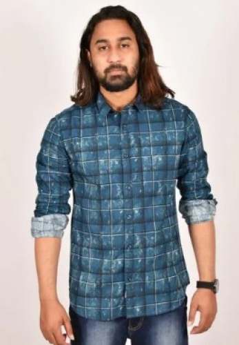 Mens Indigo Checked Shirt At Wholesale
