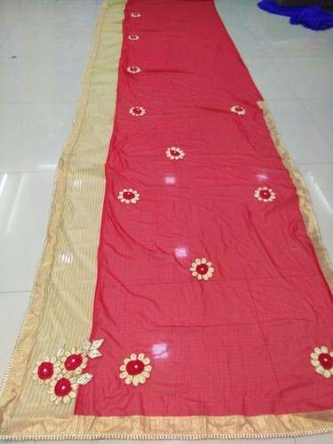 Fancy Marbel Red Butta work Saree by Roshan Textiles