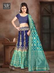 Designer Blue and Orange Silk Lehenga choli