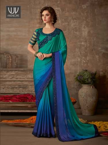 Designer chiffon Silk Blue Color saree