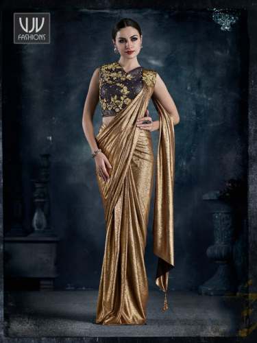 Party wear Gold Lycra saree by VJV Fashion