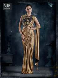 Party wear Gold Lycra saree