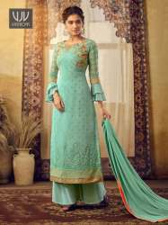 Turquoise Color Georgette Designer Palazzo Suit