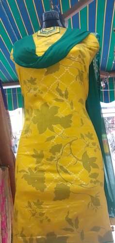Stylish yellow Printed DRess Material by Bharati Brothers