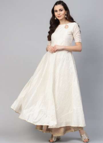 Fancy Off White Inddus Brand Anarkali Kurti