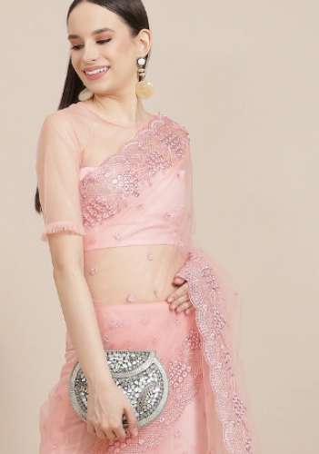 Get Inddus Brand Pink Embroidered Saree