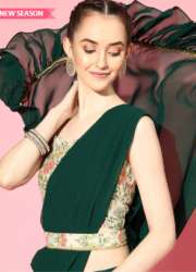 Get Ruffle Green Saree By Inddus Brand At Retail