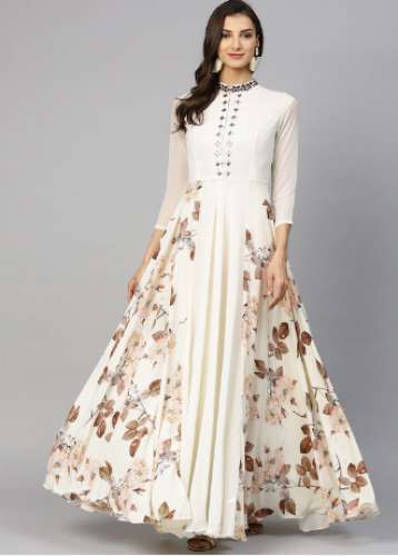 Off White Brown Printed Inddus Brand Long Kurti