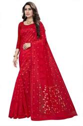 Get Red Jamdani Cotton Silk Saree By SJ Trendz 