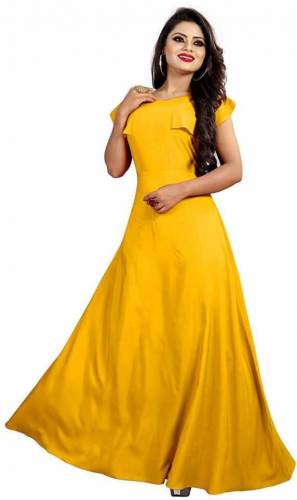 Get Crepe A-line Yellow Gown By VD Enterprise  by VD Enterprise