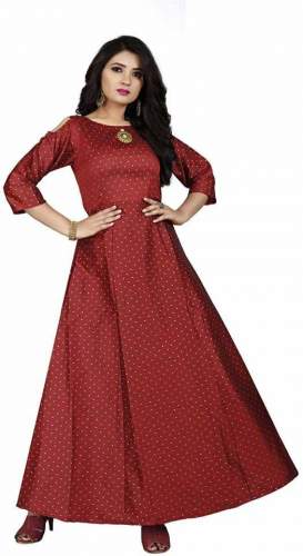 Get Print Crepe A-line Red Gown By VD Enterprise by VD Enterprise