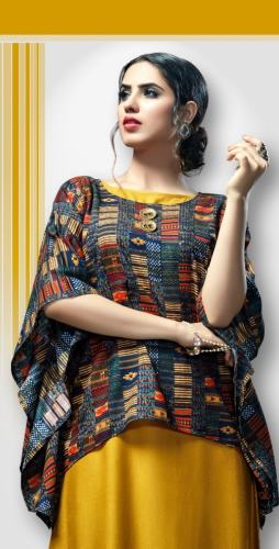 Fancy Yellow Plain Kurtis With Puncho