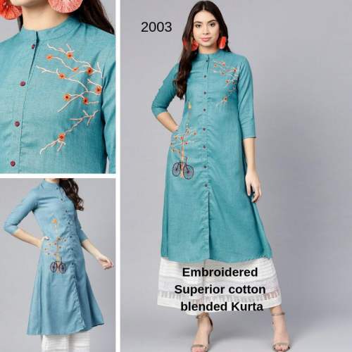 Embroidery Blended Cotton Kurtis by ANUSHREE