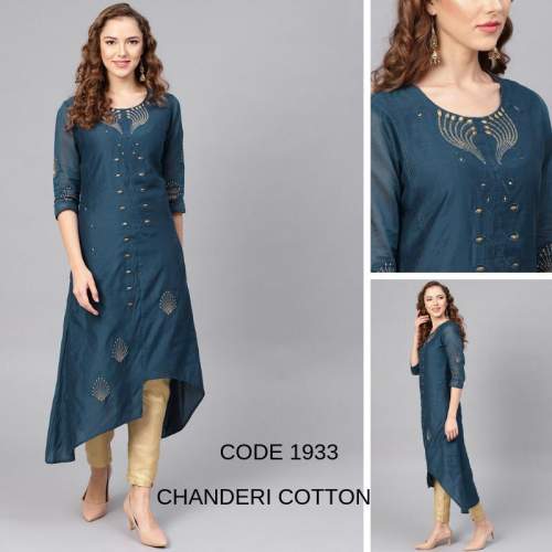Embroidery Chanderi Cotton Kurtis