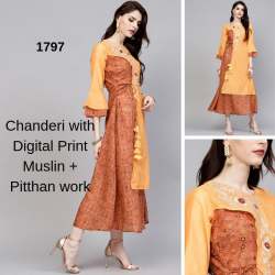 Muslin Chanderi Pitthan Work Kurti