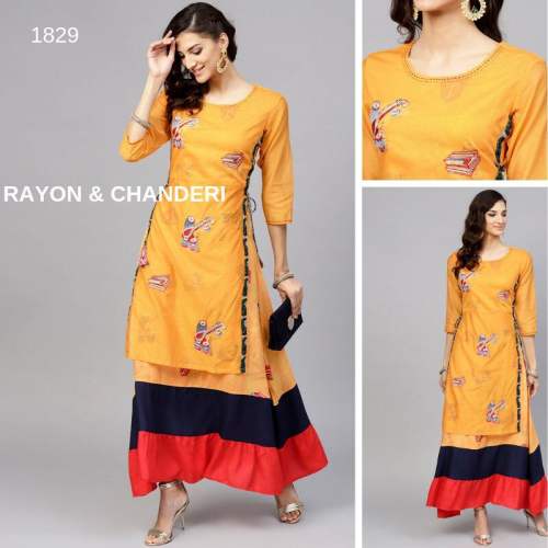Rayon Chanderi Designer Kurtis