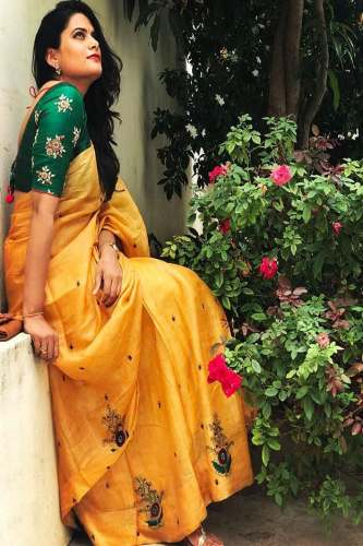 Chanderi embroidery Design Saree