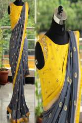 Grey Floral Embroidery Saree LT-33