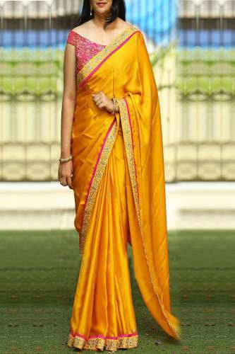 Partywear Embroidered Paper Silk Saree
