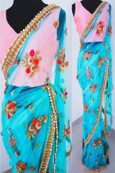 Partywear Floral Embroidered Net Saree