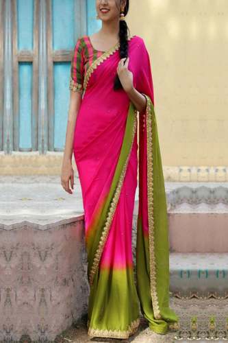 Partywear Printed And Embroidered Georgette Saree﻿