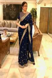 Sizzling Navy Blue Embroidered Georgette Saree