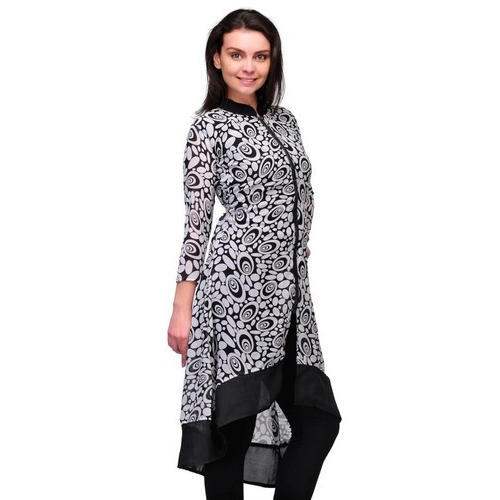 Black N White Up n Down Printed Cotton Kurti  by Om Apparels