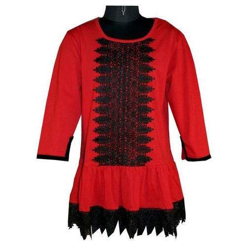 Red and Black Lace Designer Top  by Om Apparels