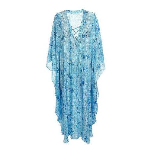 Sky Blue Printed Kaftan Dress by Om Apparels