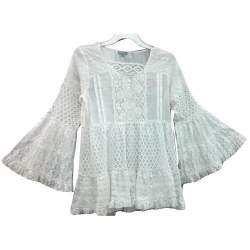 Ladies White Net Frill Bell Sleeves Top