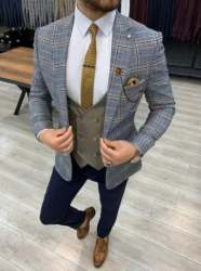 Multi Color poly viscose check Branded Suit