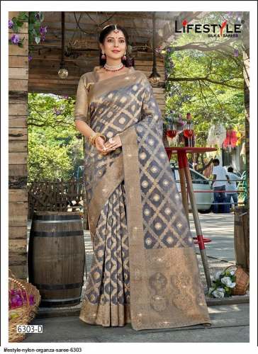 Nylon Organza Saree 6303 by Lifestyle saree by Lifestyle Sarees