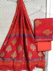 Chanderi Silk Hand Block Printed Dress Material 