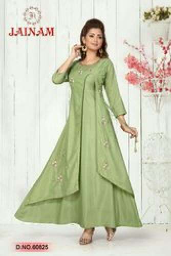 Fancy Long Parrote Green Kurti by Jainam Art