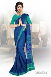 Cotton Blue Uniform Sarees