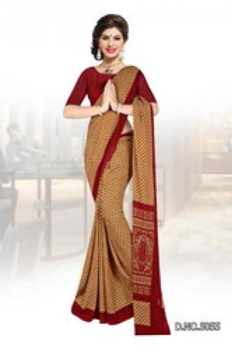 Maroon Border Printed Cotton Uniform Sarees