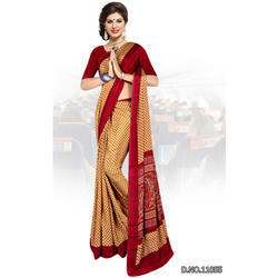 Plain Red Border Printed Silk Sarees