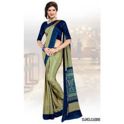 Printed Blue Border Uniform Silk Sarees