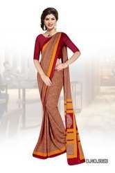 Red Printed Cotton Uniform Sarees
