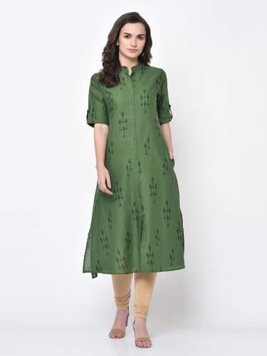 Designer Green Ikkat Cotton Kurti by Ariya Exports