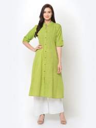 Trendy Plain Parrote Green Kurta Palazzo