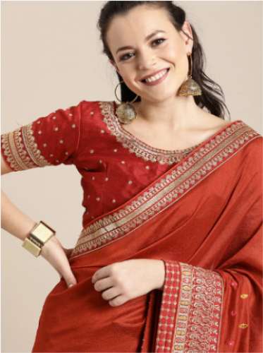 Inddus Silk Blend Embroidered Saree
