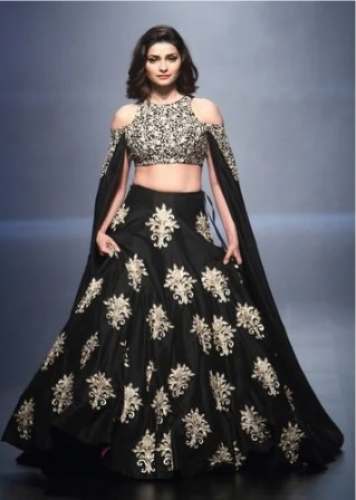 Black Party Wear Brocade Lehenga Choli by New Banaras Silk Musuem