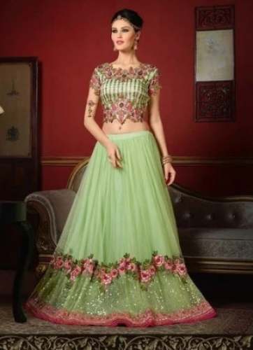 Designer Soft Net Light Green Lehenga Choli by New Banaras Silk Musuem