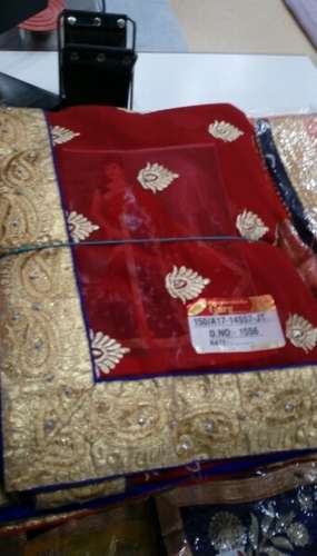 Designer Lace Border Red Saree by Abhai Ram and Co