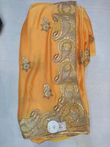 Fancy Yellow Chiffon Embroidered Saree by Aradhana Saree Centre