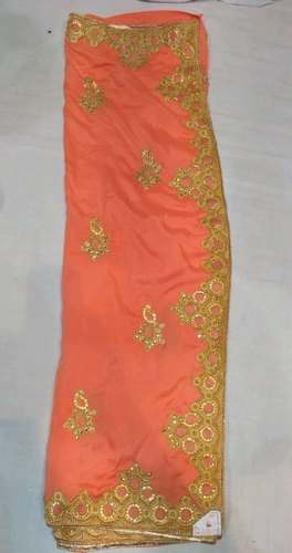 Orange Fancy Embroidery Work Saree