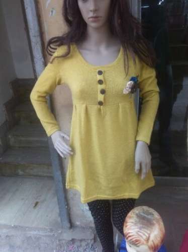 Yellow Full Sleeve Short Top by Abhilasha Garments