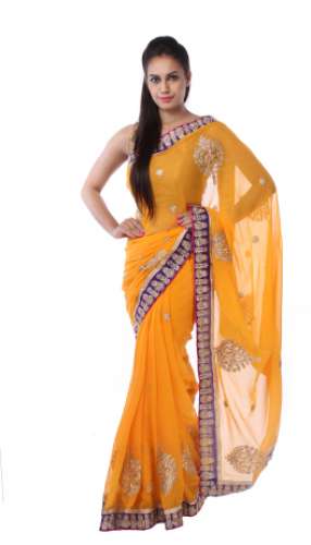 Fancy Yellow Georgette Saree by Anjali Boutique