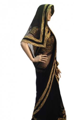 Plain Black Border Saree